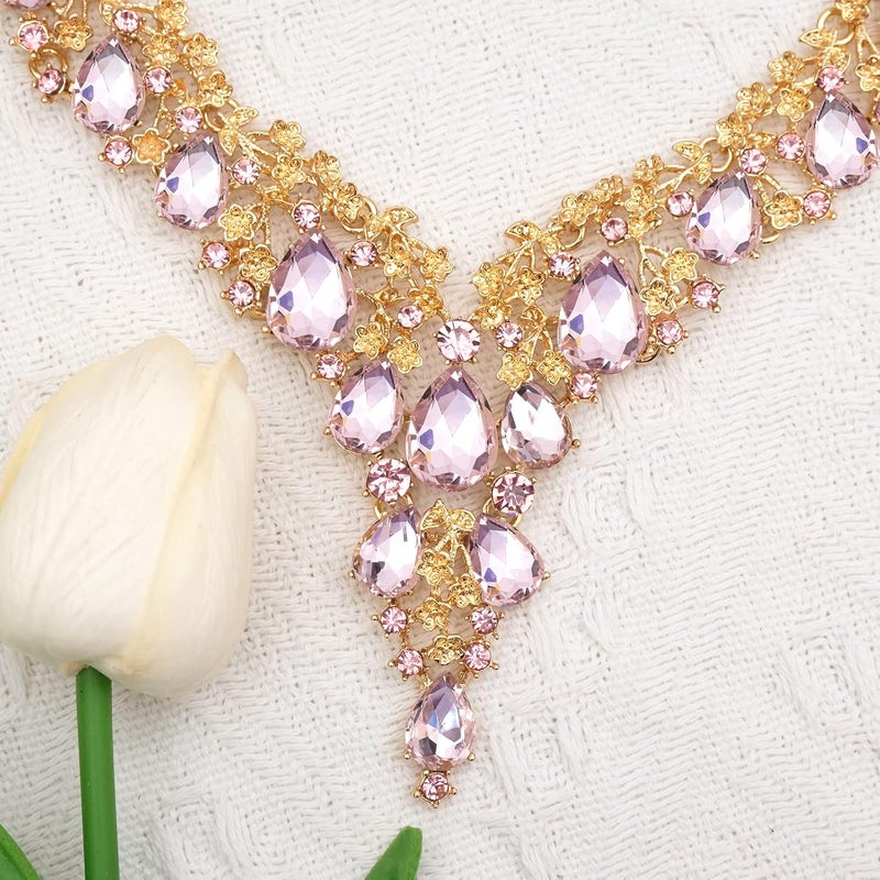 CSY Elegant Crystal Costume Jewelry Sets Flower Bridal Necklace Earrings Stretch Bangle Set for Bride Bridesmaid Wedding Dress Accessories - Image 5
